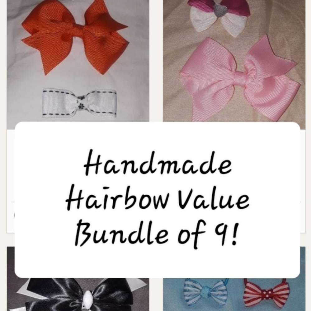 * Handmade Hairbow Bundle Barrette 4Clip 4Ponytail